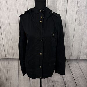 Love Tree Women's Large Black Hooded Lightweight Utility Anorak Jacket